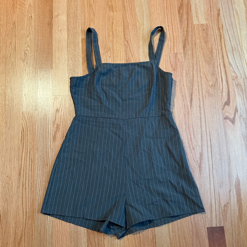 Silence + Noise Charcoal Pinstripe Romper